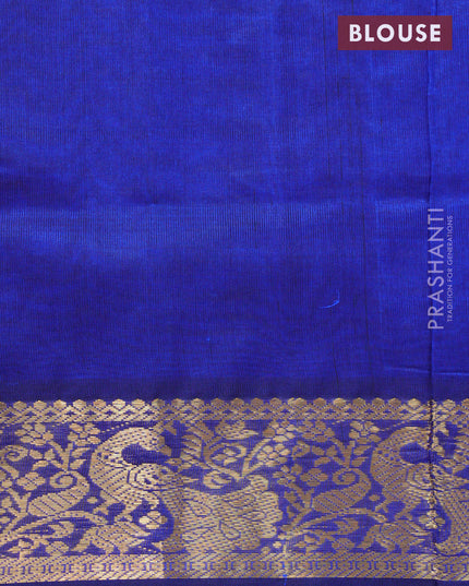 Silk cotton saree mehendi green and blue with plain body and zari woven border
