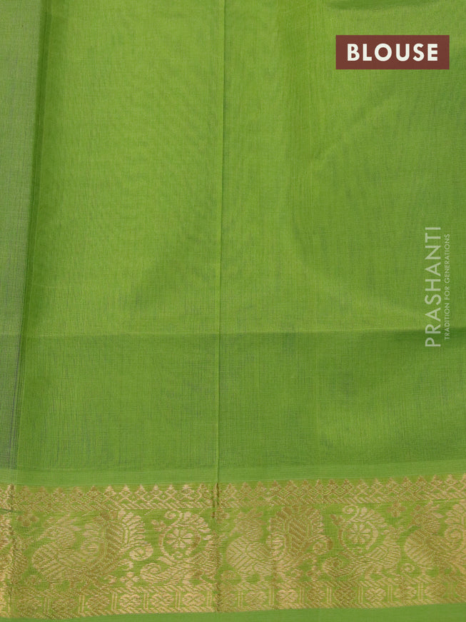 Silk cotton saree dual shade of violet and light green with plain body and annam zari woven border