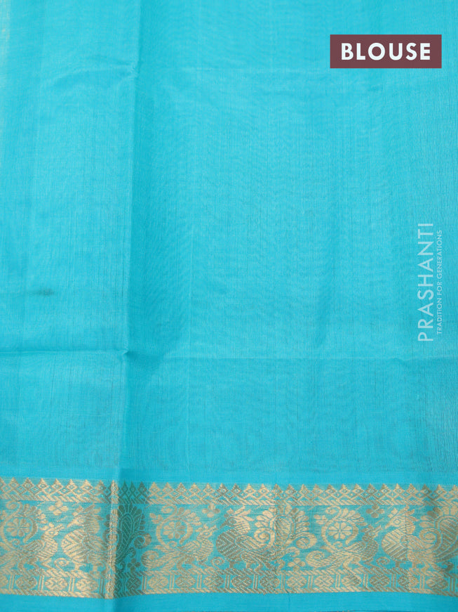 Silk cotton saree wine shade and teal blue with plain body and annam zari woven border