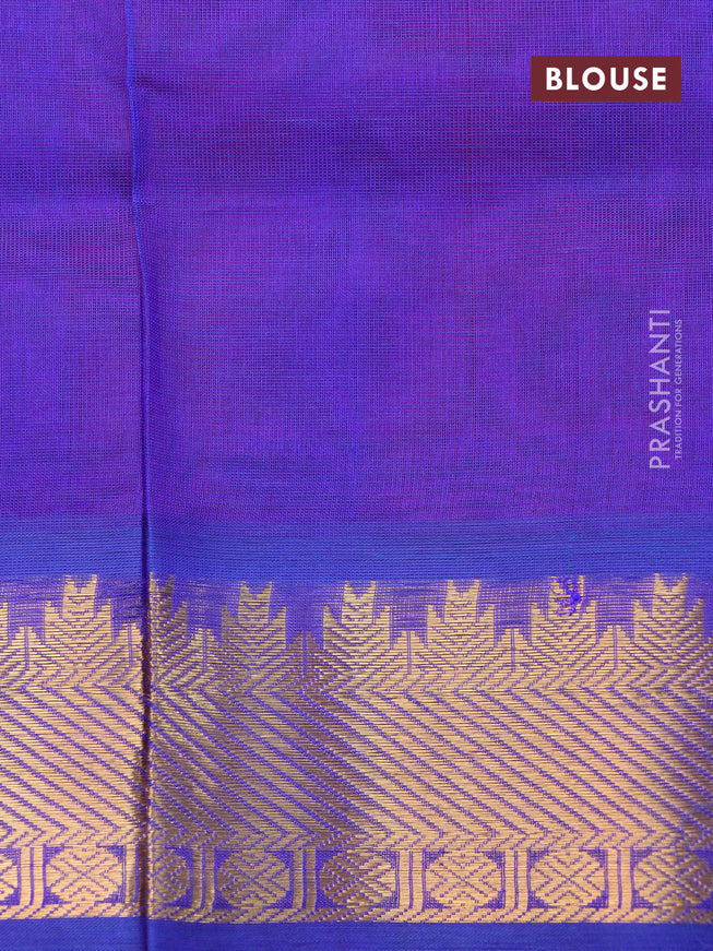 Silk cotton saree magenta pink and blue with plain body and zari woven border