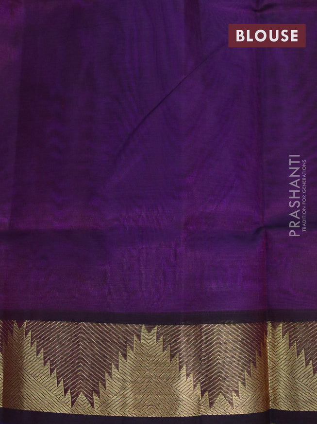 Silk cotton saree lavender shade and deep wine shade with plain body and temple design zari woven border