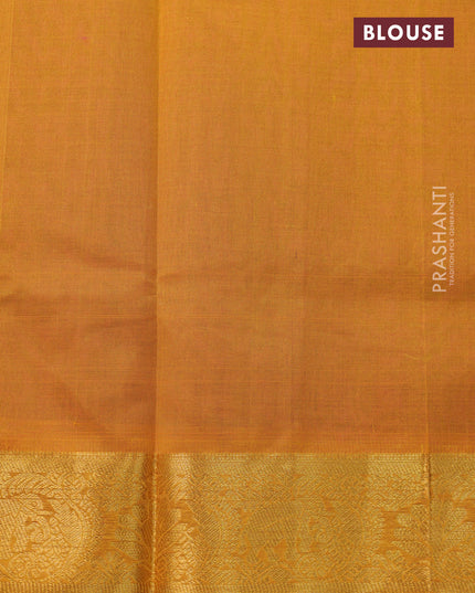 Silk cotton saree magenta pink and mustard yellow with plain body and zari woven border