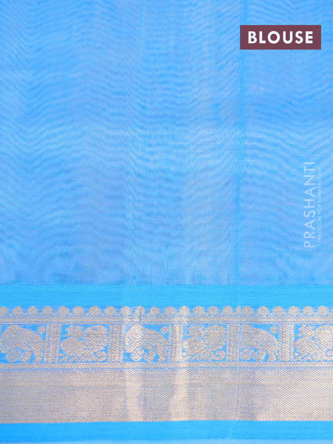 Silk cotton saree pale yellow and cs blue with plain body and zari woven border