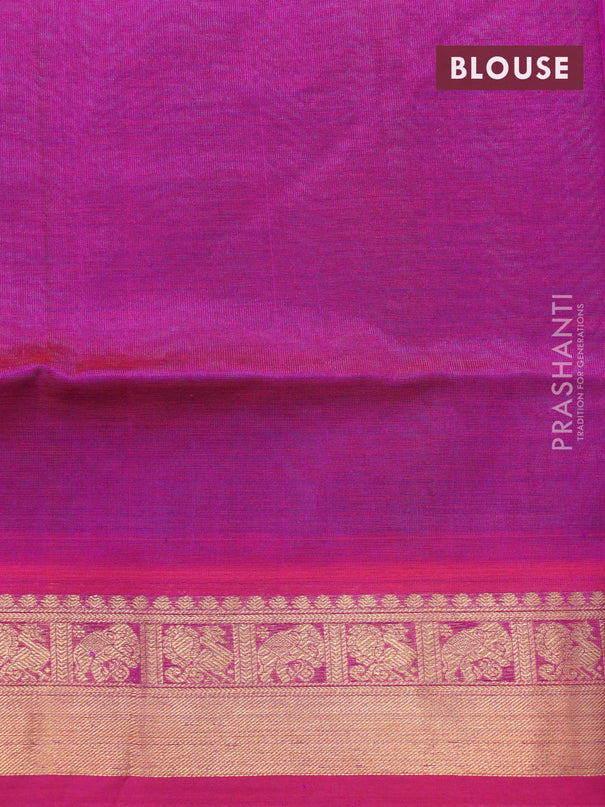 Silk cotton saree peacock green and dual shade of purple with plain body and zari woven border