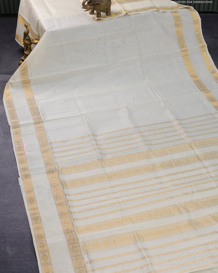 Silk cotton saree off white with plain body and rettapet zari woven border