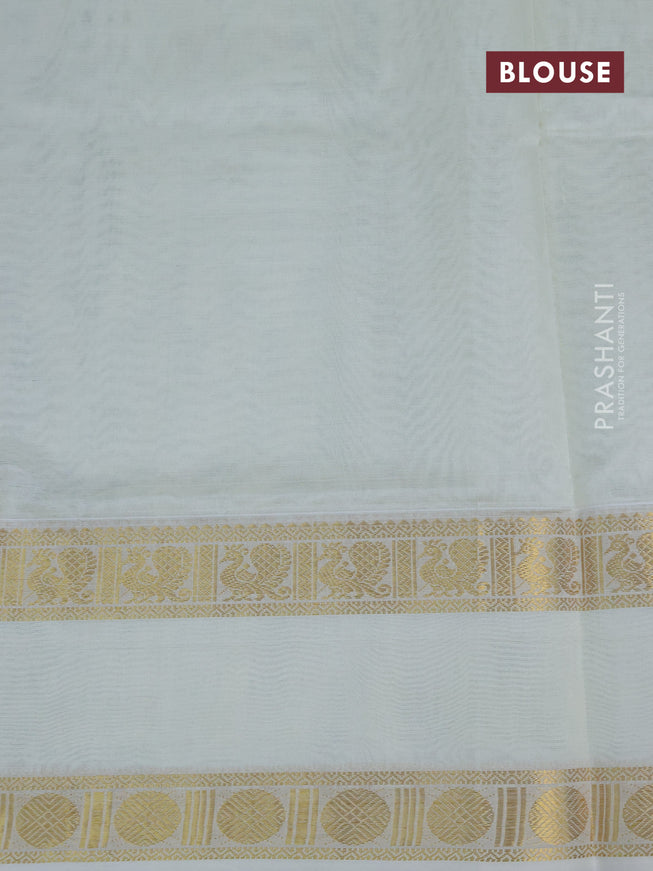 Silk cotton saree off white with plain body and rettapet zari woven border