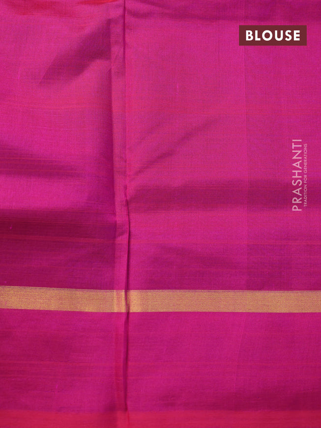 Silk cotton saree blue and magenta pink with plain body and zari woven simple border