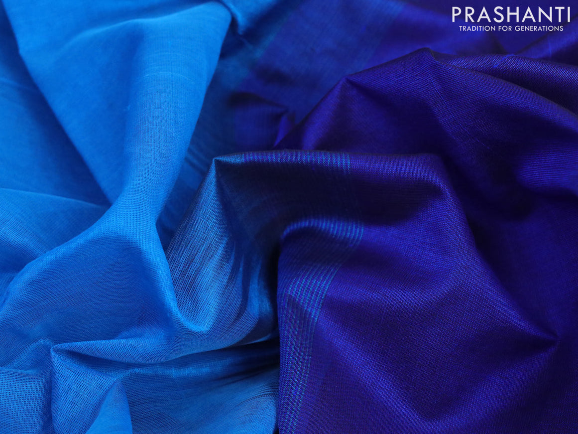 Silk cotton saree blue and cs blue with plain body and zari woven simple border