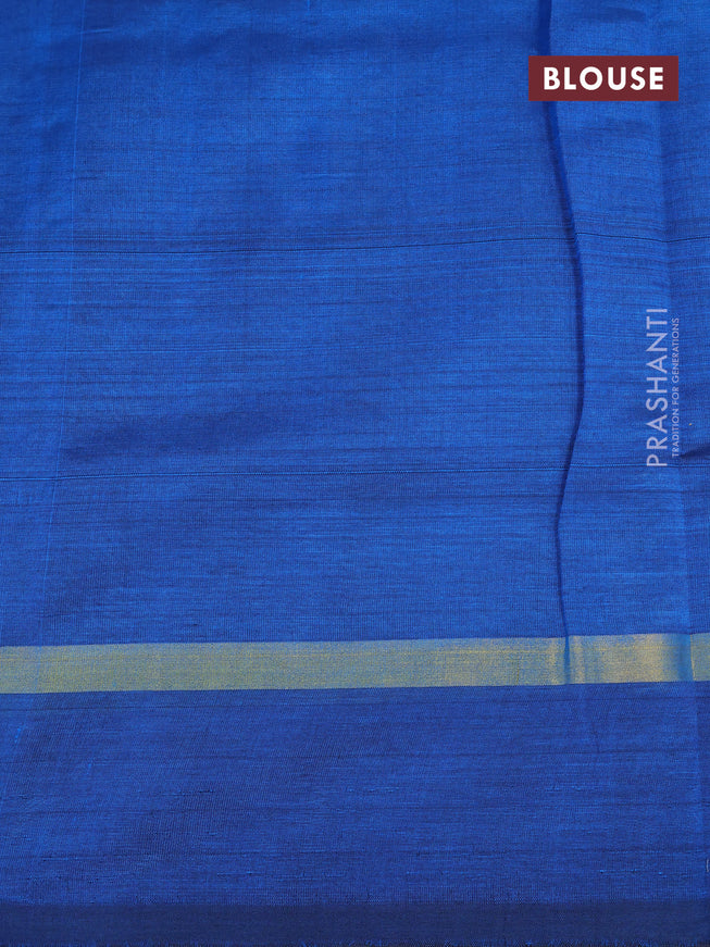 Silk cotton saree grey and peacock blue with plain body and zari woven simple border