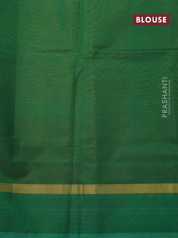 Silk cotton saree dual shade of yellow and green with plain body and zari woven simple border