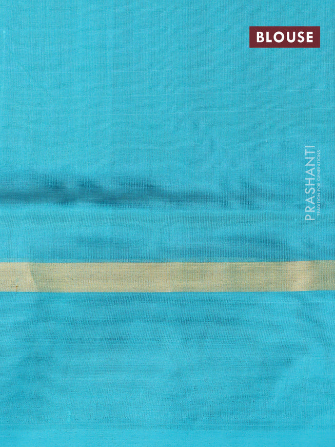 Silk cotton saree coffee brown and teal blue with plain body and zari woven simple border