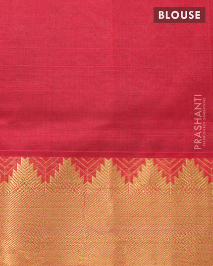 Silk cotton saree green and pink with plain body and zari woven simple border