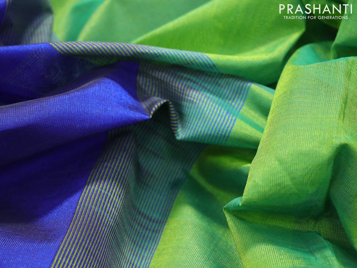 Silk cotton saree blue and green with plain body and zari woven simple border