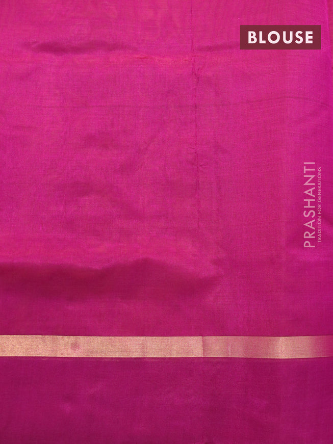 Silk cotton saree dual shade of pinkish yellow and magenta pink with plain body and zari woven simple border