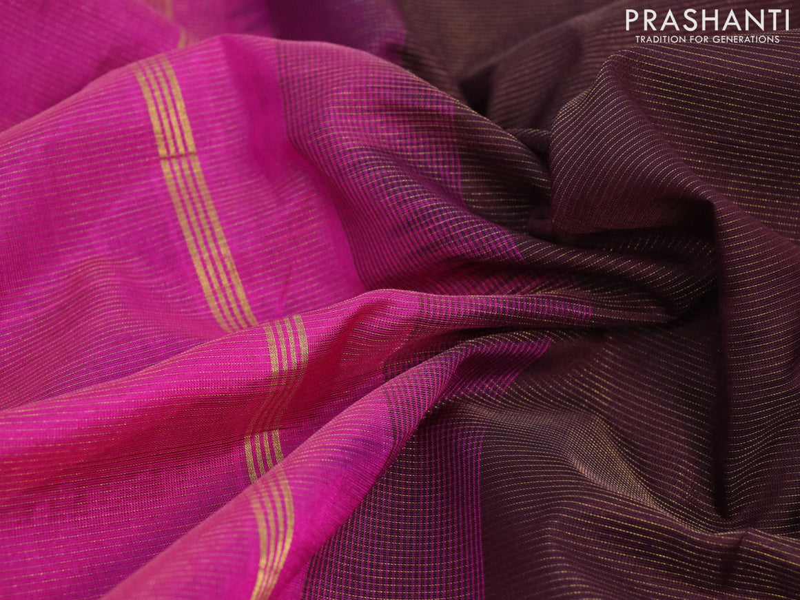 Silk cotton saree brown and magenta pink with allover vairaosi pattern and zari woven border