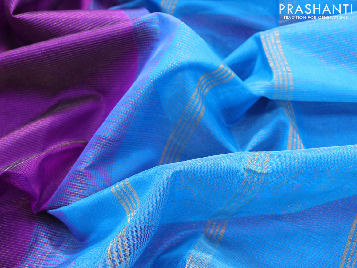 Silk cotton saree deep purple and cs blue with allover vairaosi pattern and zari woven border
