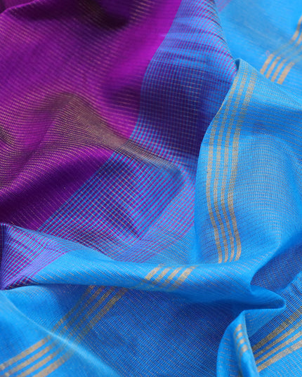 Silk cotton saree deep purple and cs blue with allover vairaosi pattern and zari woven border