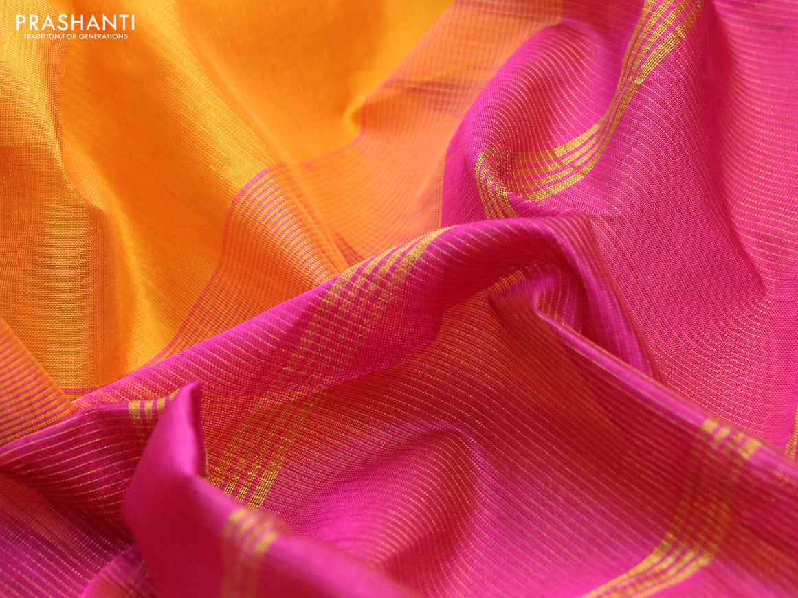 Silk cotton saree mustard yellow and magenta pink with allover vairaosi pattern and zari woven border