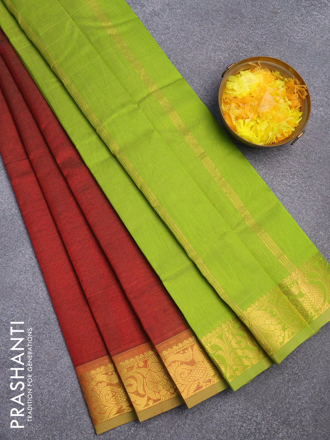 Silk cotton saree maroon and light green with allover vairaosi pattern and zari woven border