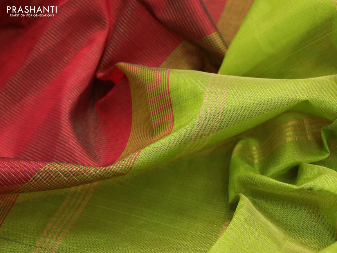 Silk cotton saree maroon and light green with allover vairaosi pattern and zari woven border