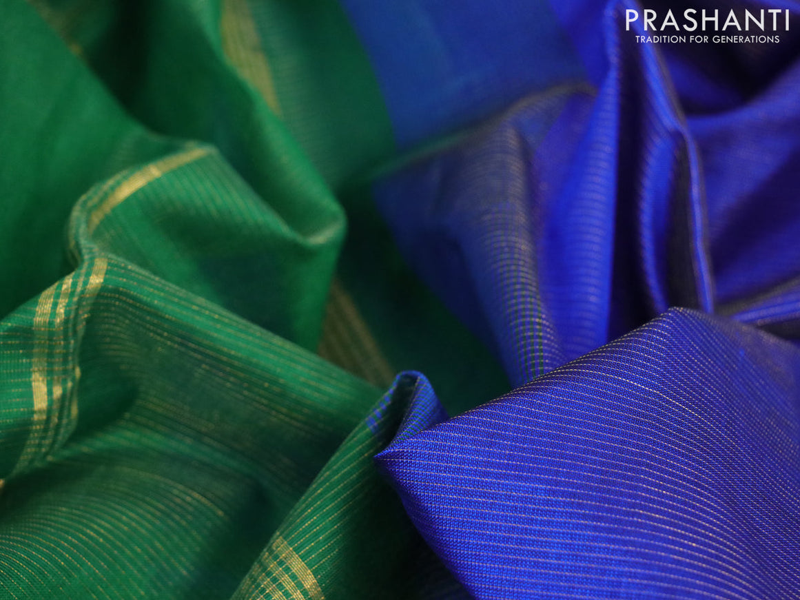 Silk cotton saree blue and green with allover vairaosi pattern and zari woven border