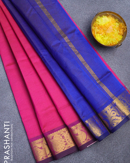 Silk cotton saree pink and blue with allover vairaosi pattern and zari woven border