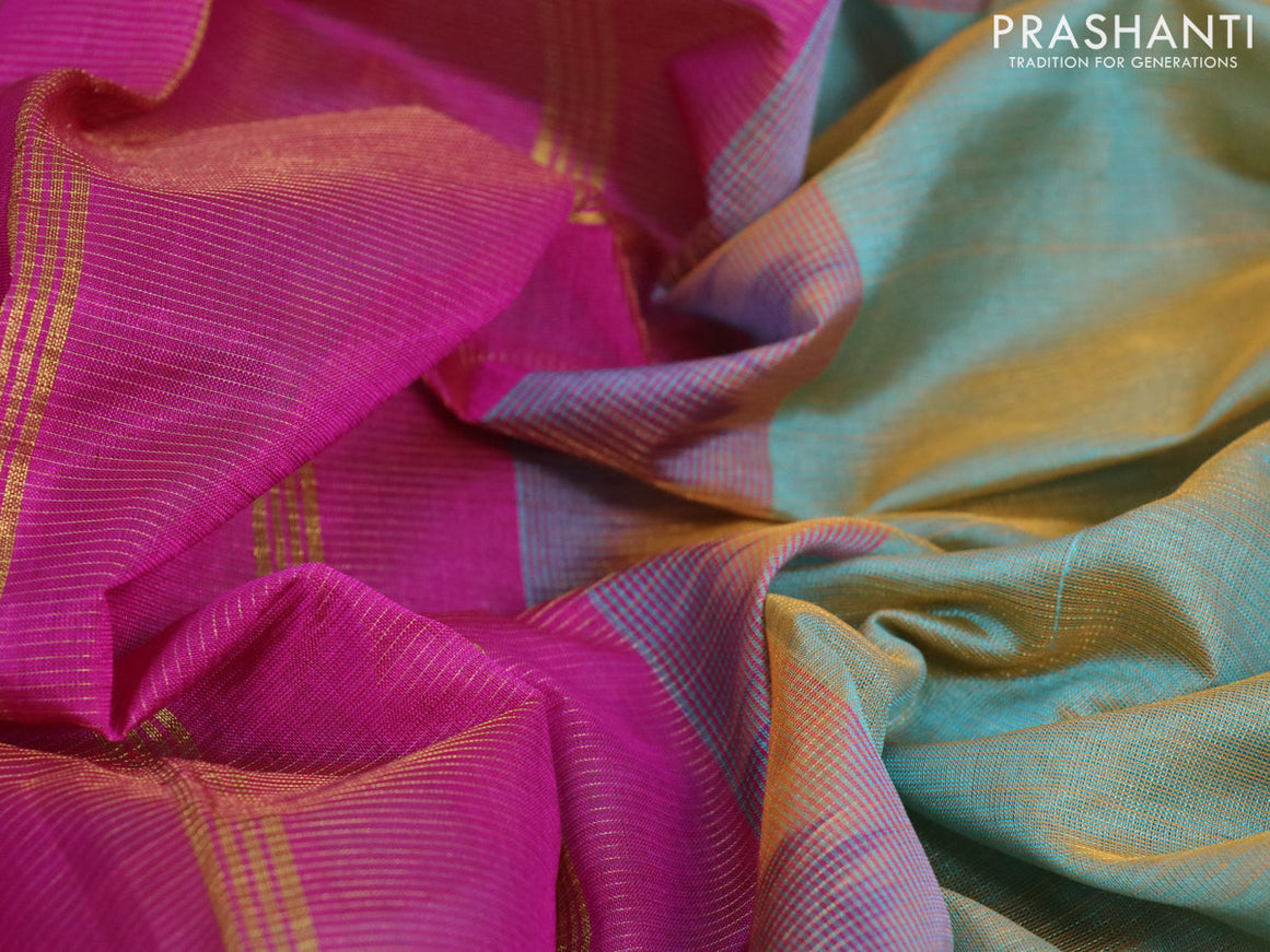 Silk cotton saree dual shade of teal blue and magenta pink with allover vairaosi pattern and zari woven border