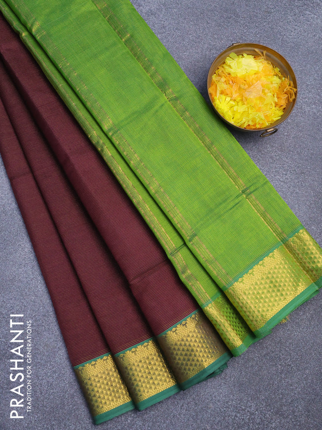 Silk cotton saree brown and light green with allover vairaosi pattern and zari woven border