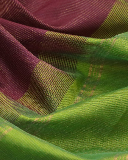 Silk cotton saree brown and light green with allover vairaosi pattern and zari woven border