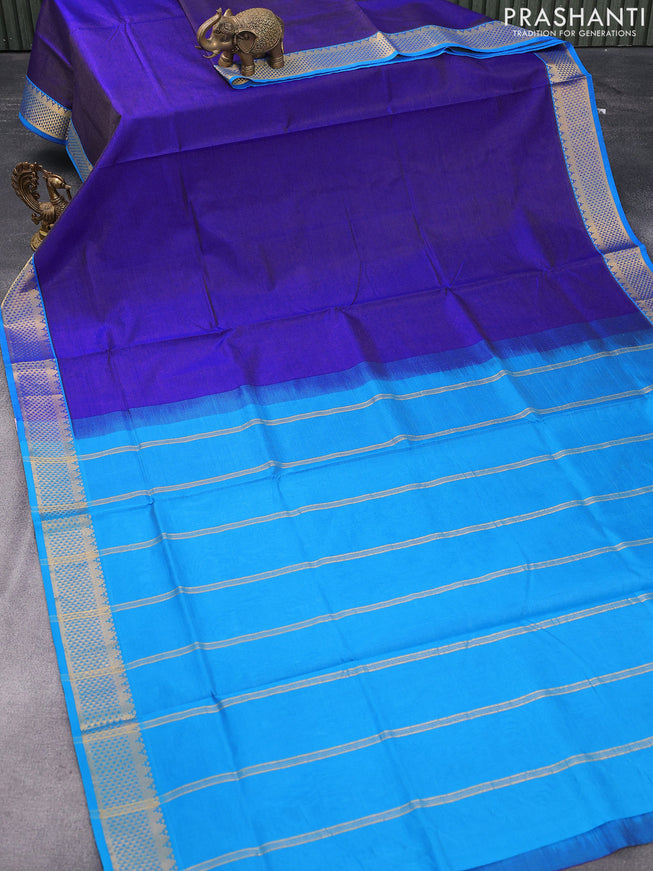 Silk cotton saree blue and cs blue with allover vairaosi pattern and zari woven border