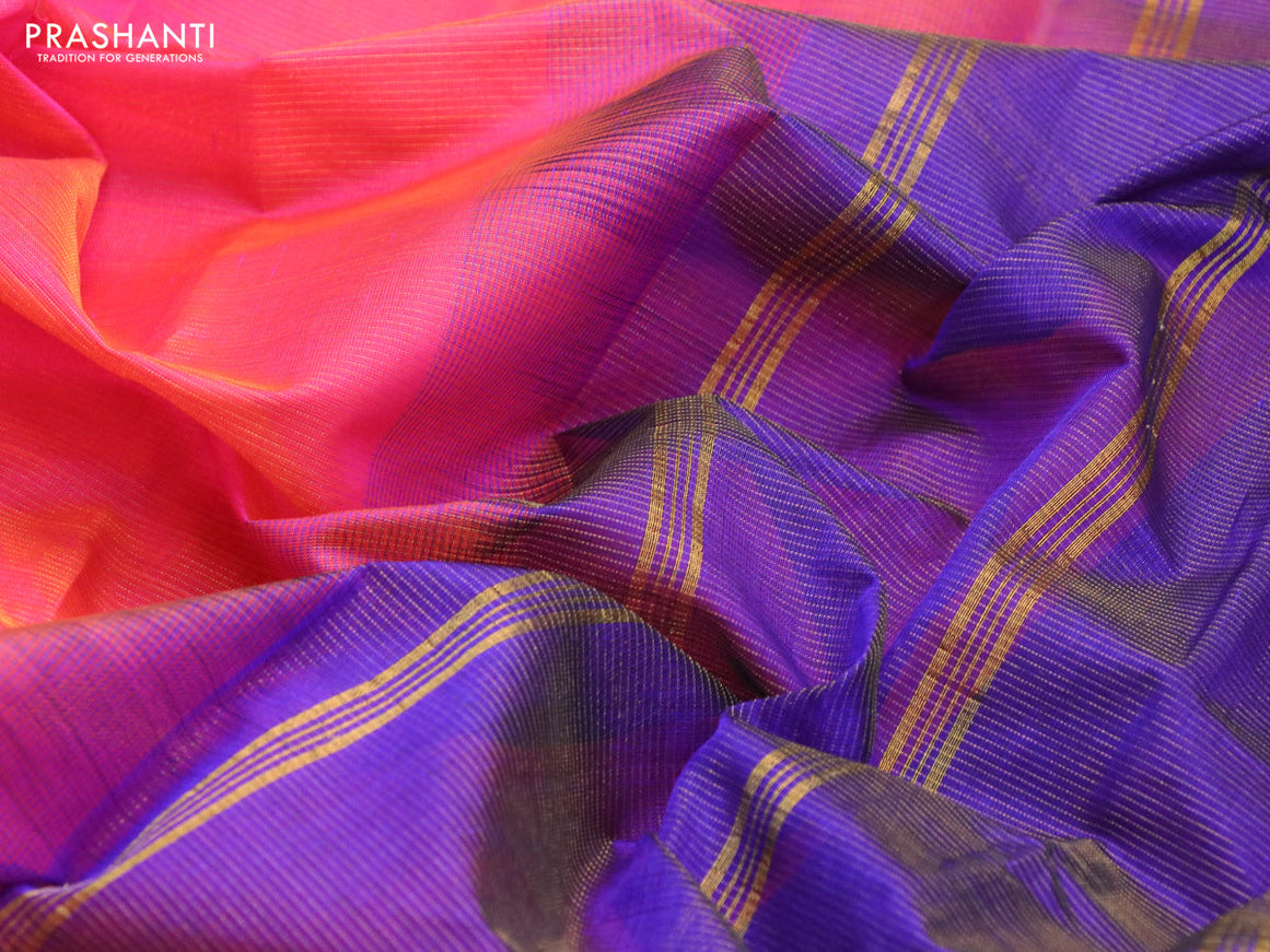 Silk cotton saree dual shade of pinkish orange and blue with allover vairaosi pattern and zari woven border
