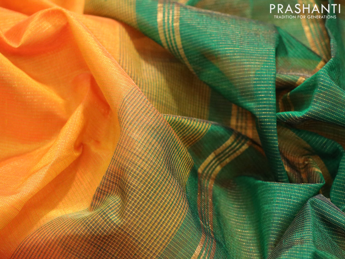 Silk cotton saree mustard yellow and green with allover vairaosi pattern and zari woven border