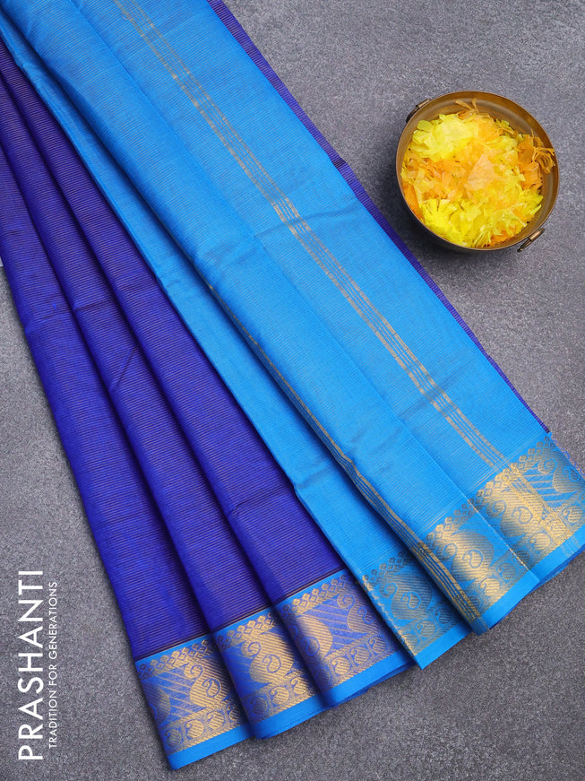 Silk cotton saree blue and cs blue with allover vairaosi pattern and zari woven border