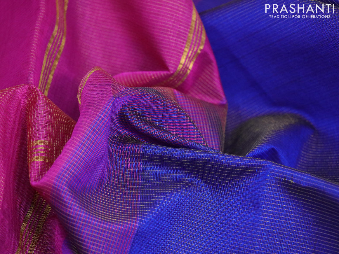 Silk cotton saree blue and purple with allover vairaosi pattern and zari woven border