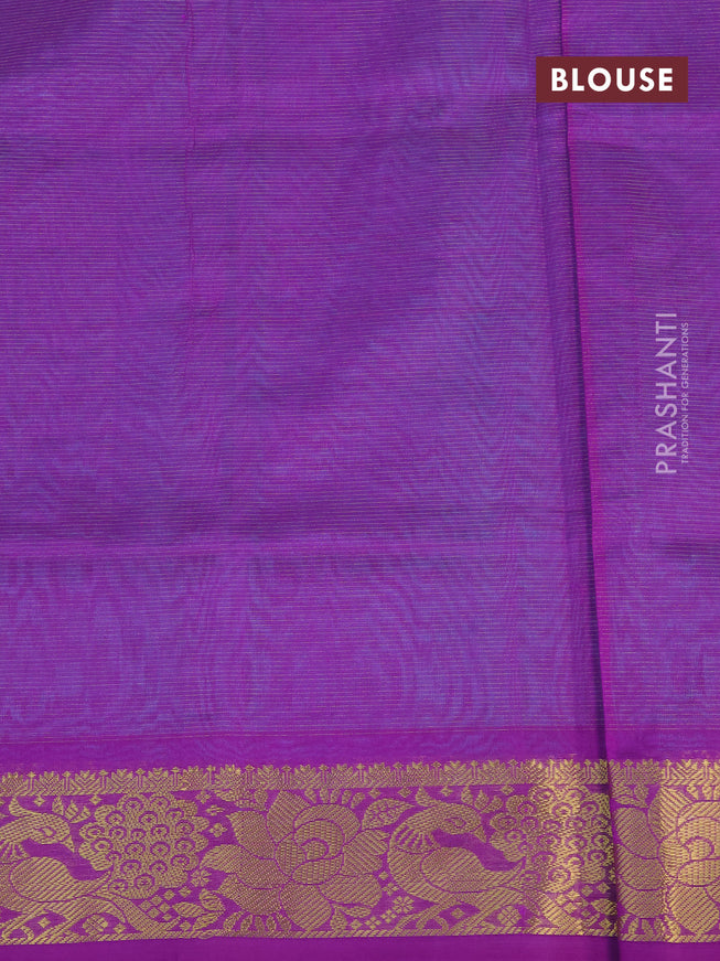 Silk cotton saree teal blue and purple with allover vairaosi pattern and zari woven border