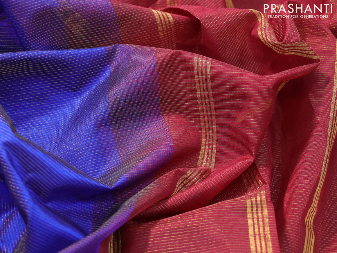 Silk cotton saree blue and maroon with allover vairaosi pattern and zari woven border