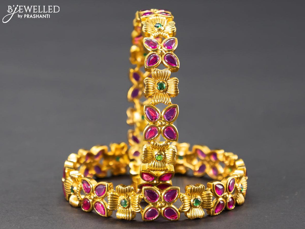 Antique bangle floral design with kemp and cz stones - {{ collection.title }} by Prashanti Sarees