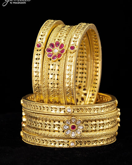 Antique bangle floral design with pink kemp and white stones - {{ collection.title }} by Prashanti Sarees