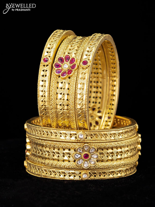 Antique bangle floral design with pink kemp and white stones - {{ collection.title }} by Prashanti Sarees