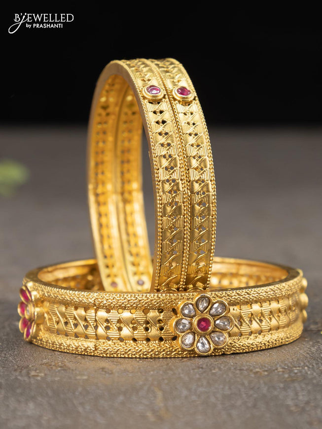 Antique bangles floral design with pink kemp and cz stones - {{ collection.title }} by Prashanti Sarees