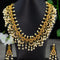 Antique guttapusalu necklace kemp & cz stones with chandbali pendant and pearl hangings - {{ collection.title }} by Prashanti Sarees