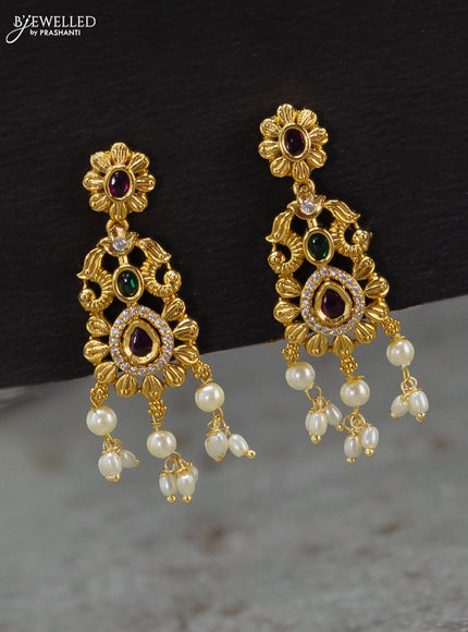 Antique guttapusalu necklace kemp and cz stones with pearl hangings - {{ collection.title }} by Prashanti Sarees