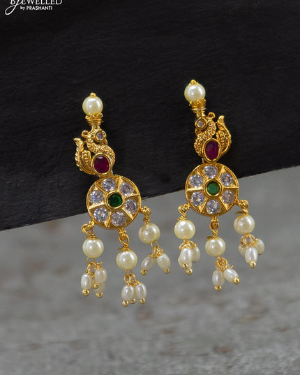 Antique guttapusalu necklace kemp and cz stones with pearl hangings - {{ collection.title }} by Prashanti Sarees