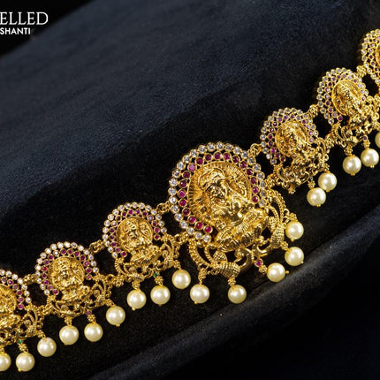 Antique hip belt lakshmi design with kemp & cz stone and pearl hangings - {{ collection.title }} by Prashanti Sarees