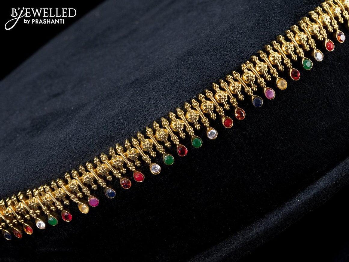 Antique hip chain floral design with multi color stones - {{ collection.title }} by Prashanti Sarees