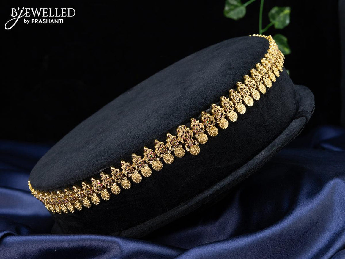 Antique hip chain peacock design with kemp and cz stones - {{ collection.title }} by Prashanti Sarees