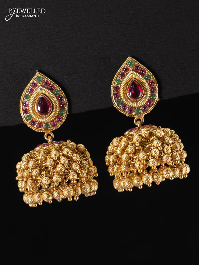 Antique jhumka with kemp stones and golden beads hangings - {{ collection.title }} by Prashanti Sarees