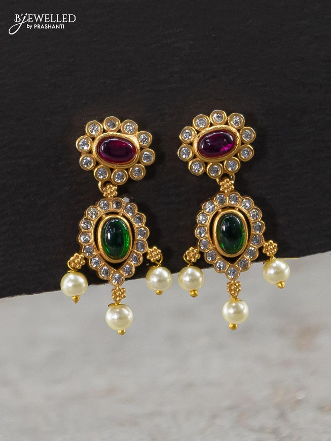 Antique necklace multicolour and cz stones with pearl hangings - {{ collection.title }} by Prashanti Sarees