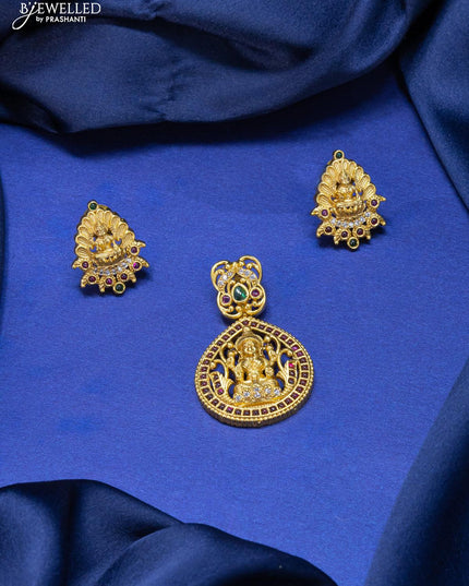 Antique pendant set lakshmi design with kemp and cz stone - {{ collection.title }} by Prashanti Sarees