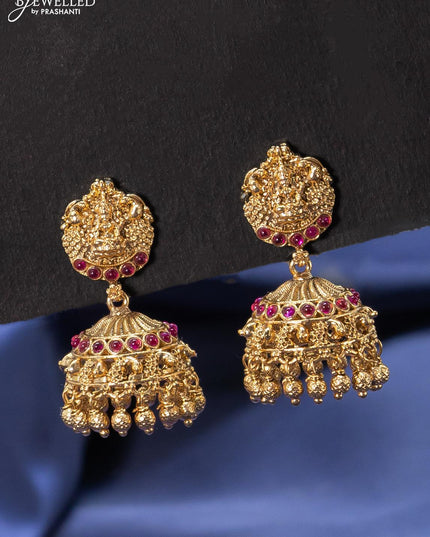 Antique pendant set lakshmi design with pink kemp stone and golden beads hangings - {{ collection.title }} by Prashanti Sarees